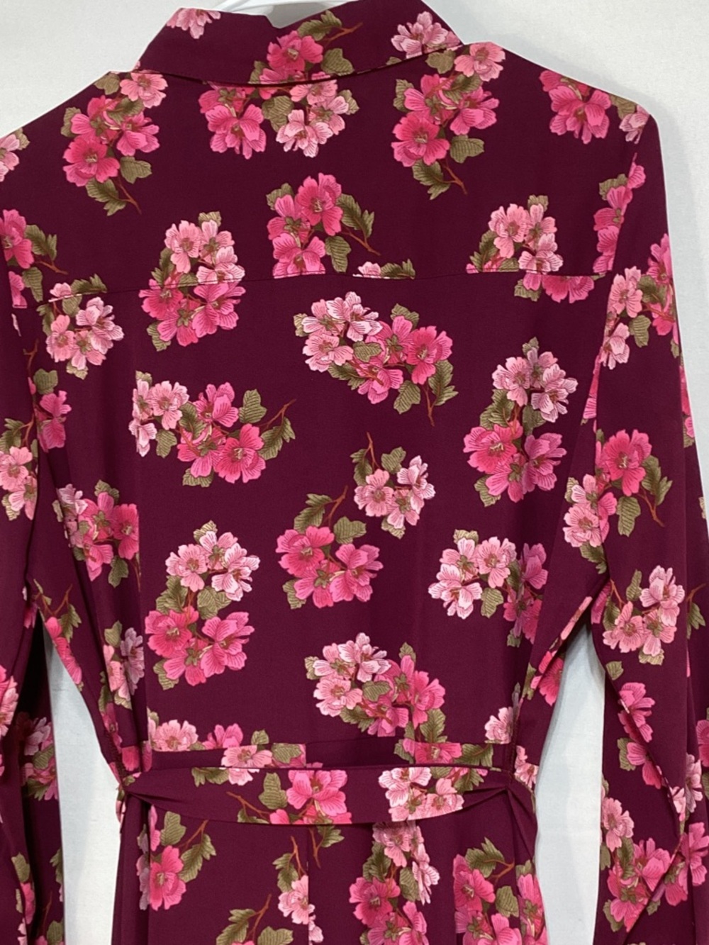 NWT Nanette Lepore Burgundy Floral Tie-Waist Long Sleeve Midi Dress - Picture 9 of 15